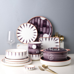 Assiettes <span class=keywords><strong>de</strong></span> luxe en porcelaine, 24 pièces, service <span class=keywords><strong>de</strong></span> table personnalisé, violet brossé, nouveau, service en os - Product Image 2