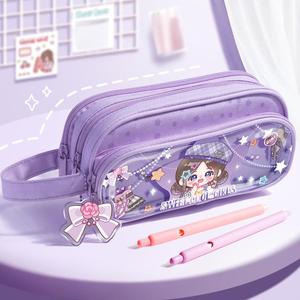 Mignon étui à crayons multifonctionnel en tissu grande capacité boîte à papeterie avec conception multicouche pour filles et enfants - Product Image 4