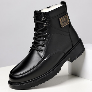 Bottes d'hiver pour hommes en cuir véritable, bout rond, doublure en fourrure, semelle extérieure en caoutchouc antidérapante, bottes de neige - Product Image 1