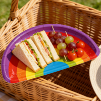 Vente en gros de Lanweier Pp-22, assiettes en papier jetables personnalisées en forme de demi-cercle, couleur arc-en-ciel, paquet de huit, pour restaurant, fête, barbecue