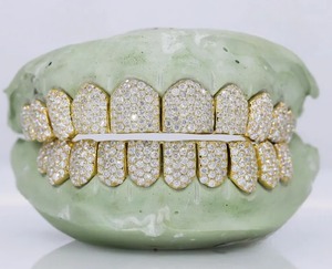 Export Quality Trendy Hip Hop VVS Moissanite <b>Diamond</b> Dental Grillz Set 925 <b>Silver</b> <b>Teeth</b> Caps for Daily Wear Available For Sale - Product Image 4