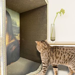 سرير خدش للقطط على شكل لوحة فنية للموناليزا، لوحة زيتية رباعية الأبعاد، إطار للقطط، عش مستوحى من اللوحات العالمية الشهيرة - Product Image 2