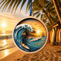 Ornement personnalisé en contreplaqué peuplier découpé au laser, motif coucher de soleil sur la plage, pour la décoration de la maison, conforme à la norme CPSC, DDP