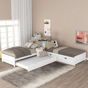 Kainice Cadre de <span class=keywords><strong>lit</strong></span> moderne en bois blanc Rangement de luxe en bois pour le salon Derniers modèles de <span class=keywords><strong>lit</strong></span> d'angle <span class=keywords><strong>Lit</strong></span> <span class=keywords><strong>gigogne</strong></span> en mélamine Lits jumeaux - Product Image 1
