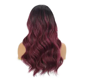 Uzun kıvırcık dalgalı şarap kırmızı kıvırcık peruk siyah kadınlar için doğal görünümlü Afro kahküllü peruk kadınlar için büyük kabarık kabarık sentetik Fi