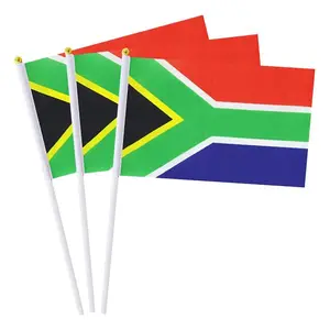 Poliester Afrika Selatan 14*21 cm genggam bendera melambai dari Afrika Selatan tongkat PVC kecil untuk dekorasi pemilihan kampanye