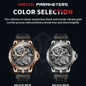 Reloj mecánico automático para hombre GELATU 6015, deportivo, resistente al agua, con correa de cuero y silicona, diseño hueco de alta gama. - Product Image 6