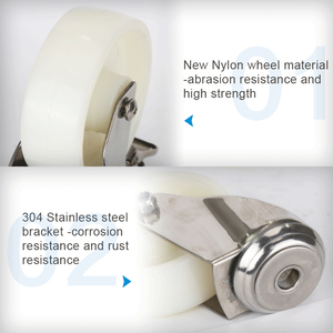 4 "5" 6 "8" pouces <span class=keywords><strong>Chariot</strong></span> 304 En acier inoxydable Blanc En Nylon Roulement <span class=keywords><strong>Roulette</strong></span> En <span class=keywords><strong>Plastique</strong></span> - Product Image 4