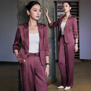 Ankola Women's Red Two-Piece Suit Set Solid Color Polyester Anti-Wrinkle Casual Blazer Pants Set Spring Summer 2025 - Product Image 1