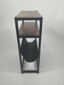 Tavolino Laterale in Legno e Metallo con Ripiano, Comodino, Tavolino Portariviste con Portaoggetti in Tessuto per Soggiorno - Product Image 4