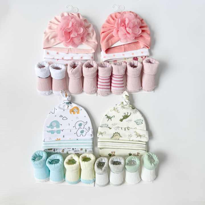 Baby Hats and Socks Set Cotton Newborn Hat Beanie Soft Infant Girls ...