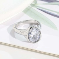 Bague tendance certifiée en acier inoxydable avec zircon serti clos, bicolore, double couche, plaqué or 18 carats - Luxe léger et glamour pour le quotidien