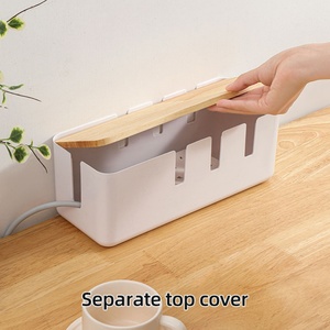 Household Bamboo Cable Storage Box Socket Management Box With Cover <b>USB</b> <b>Hub</b> Wood Lid Cord Cable Storage Box - Product Image 2