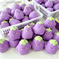 Hot verkopende grappige squishy aubergine knijp speelgoed schattige fruit groente dieren knijp fidget sensorische stress verlichtende speelgoed
