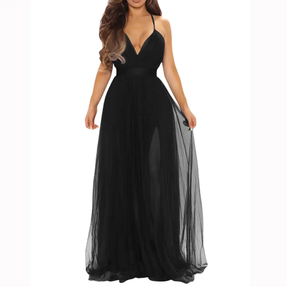 New Arrivals Women's Sexy Deep V Neck SplitSolid Cocktail Party Formal Bridesmaid Maxi Dress