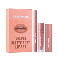 Kit de maquillage pour les lèvres à trois pièces, rouge à lèvres liquide mat longue durée imperméable, crayon à lèvres, rouge à lèvres, vente chaude