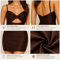 Robe moulante en satin tendance pour femmes, sans manches, tenue de soirée mini, vente en gros, fournisseur d'usine