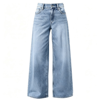 Jean délavé pour femme, coupe droite, jambe large, style décontracté, en denim fin et extensible, effet délavé