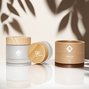 In Stock 5g 10g 20g 30g 60g Cosmetic Glass Jar Wood Grain Lid Frosted Clear 50g 100g Glass Cream Jar With Bamboo Plastic Lids - Product Image 1