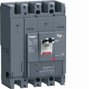 HNW251JR ปรับแต่งได้ด้วยเซอร์กิตเบรกเกอร์แบบหล่อขึ้นรูป Hagers รุ่น h3+ P630 LSI 4P 40kA 250A ปรับค่าได้ พร้อมระบบ Neutral - Product Image 1