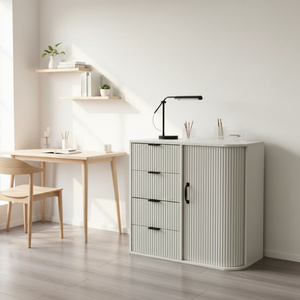 Buffet moderne écologique avec porte coulissante, 4 tiroirs, bois rainuré, table de bar à café, cuisine, <span class=keywords><strong>salon</strong></span> - Product Image 1