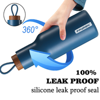 Bouteille d'eau isotherme en acier inoxydable avec couvercle en bois et poignée en silicone, anti-fuite, sans BPA, pour enfants