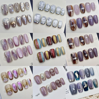 2026 Faux ongles à presser faits main, amande, courts, carrés, amusants, amovibles, réutilisables, 3D stéréo, motif dessin animé Kawaii, mignons, pour doigts