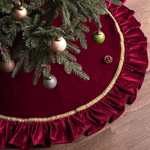 Wholesale Luxurious Christmas <b>Tree</b> Decoration Round Red Velvet Pleated <b>Tree</b> <b>Skirt</b> - Product Image 1