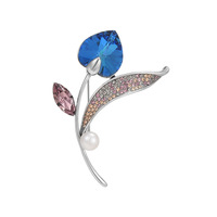 Broche en forme de cœur coréen XILIANGFEIZI avec zircon et perle d'eau douce, motif fleur de tulipe, accessoire pour femme, cadeau pour mariage ou fête
