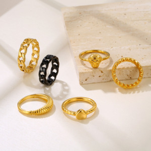 Anello Bussola in Acciaio Inox 18K all'Ingrosso, Gioielli in Oro, Design a Serpente, Anello Geometrico Inciso per Uomo e Donna - Product Image 6