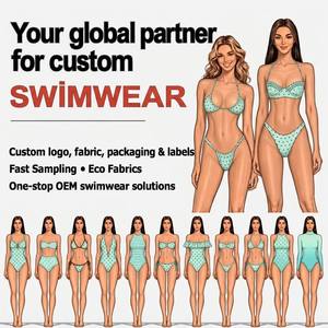 Costume da Bagno Ecologico Personalizzato, Bikini a Due Pezzi con Triangolo e <span class=keywords><strong>Perizoma</strong></span> a Pois Azzurri per Donna - Product Image 4