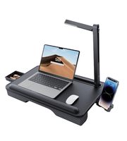 Table de bureau portable ergonomique XGear avec surface en cuir, grand espace et lampe LED