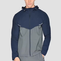 Survêtement de sport pour homme, séchage rapide, polyester fin, nylon, logo réfléchissant personnalisé, coupe ajustée, veste coupe-vent et pantalon, haute qualité