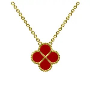 Fashion Custom Ruby 18K Gold Four-leaf Clover Bracelet Earrings Pendant Set.