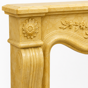 Traditional Marble <b>Fireplace</b> Mantel With Ornate Carving Golden Jade Stone Indoor Wood Burning Hearth For Dining Room - Product Image 4