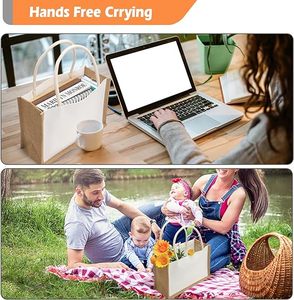 Vải làm vách ngăn Tote Túi đay tái sử dụng bãi biển Túi trống hàng tạp hóa túi cho phụ nữ Phù Dâu món quà cưới DIY dây 12.6x8.3x5.1 inch - Product Image 6