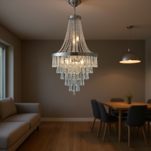 Lustre moderne en fer chromé et cristal, 20 pouces, 11 lumières, base d'ampoule E12, hauteur réglable, luminaire de plafond pour salon et salle à manger - Product Image 2