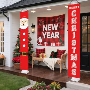 Bannière de Noël en couplet, motif Père Noël, décoration à suspendre pour cadre de porte, en polyester/PVC, longue forme rectangulaire 30*180cm, 2 pièces/ensemble - Product Image 4