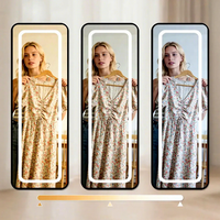 Miroir de maquillage LED pleine longueur avec interrupteur tactile, éclairage à 3 couleurs réglables, cadre en alliage d'aluminium, miroir mural ou sur pied