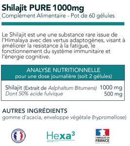 Boîte de 60 capsules d'extrait d'herbes Shilajit, 50% d'acide fulvique, supplémentation de 30 jours, améliore l'immunité, Hexa3 - Product Image 3