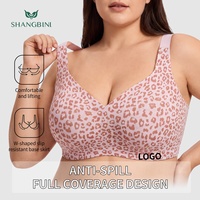 Soutien-gorge sans armatures SHANGBINI grande taille à imprimé léopard rose, couvrance totale, bretelles larges, confort et maintien pour poitrine généreuse, vente en gros OEM ODM