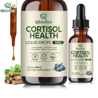 Qbioflex Gouttes liquides de cortisole personnalisées avec logo 60 ml, complément anti-stress avec Ashwagandha, L-Théanine, extrait de Kava