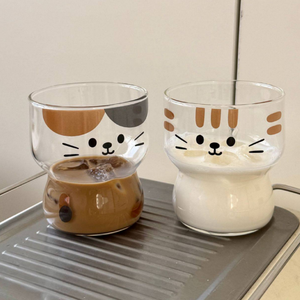 300ml 예쁜 디자인 고붕규산 유리 귀여운 고양이 프린팅 음료 컵, 냉온 음료용, 어린이 우유컵 - Product Image 5