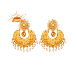 Meena Plaqué Argent Lustre Boucles D'oreilles Perle Perles De Pierres Précieuses Boucles D'oreilles En Gros Or Bijoux Indien Jaune 925 Femmes GIA - Product Image 1