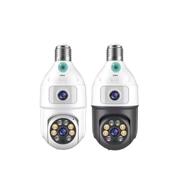 Icsee App Dual Lens Bulb Camera Night Vision E27 Security Camera Full Color HD WiFi Indoor Dual Lens 2K 4MP Two-Way Audio