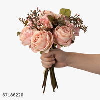 Bouquet de 5 roses artificielles en soie, style européen, à bords brûlés, bleu foncé, 31 cm, pour décoration maison, hôtel, mariage
