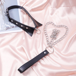 Collier en cuir noir avec chaîne et laisse pour jeu de rôle adulte, jouet érotique unisexe - Product Image 4