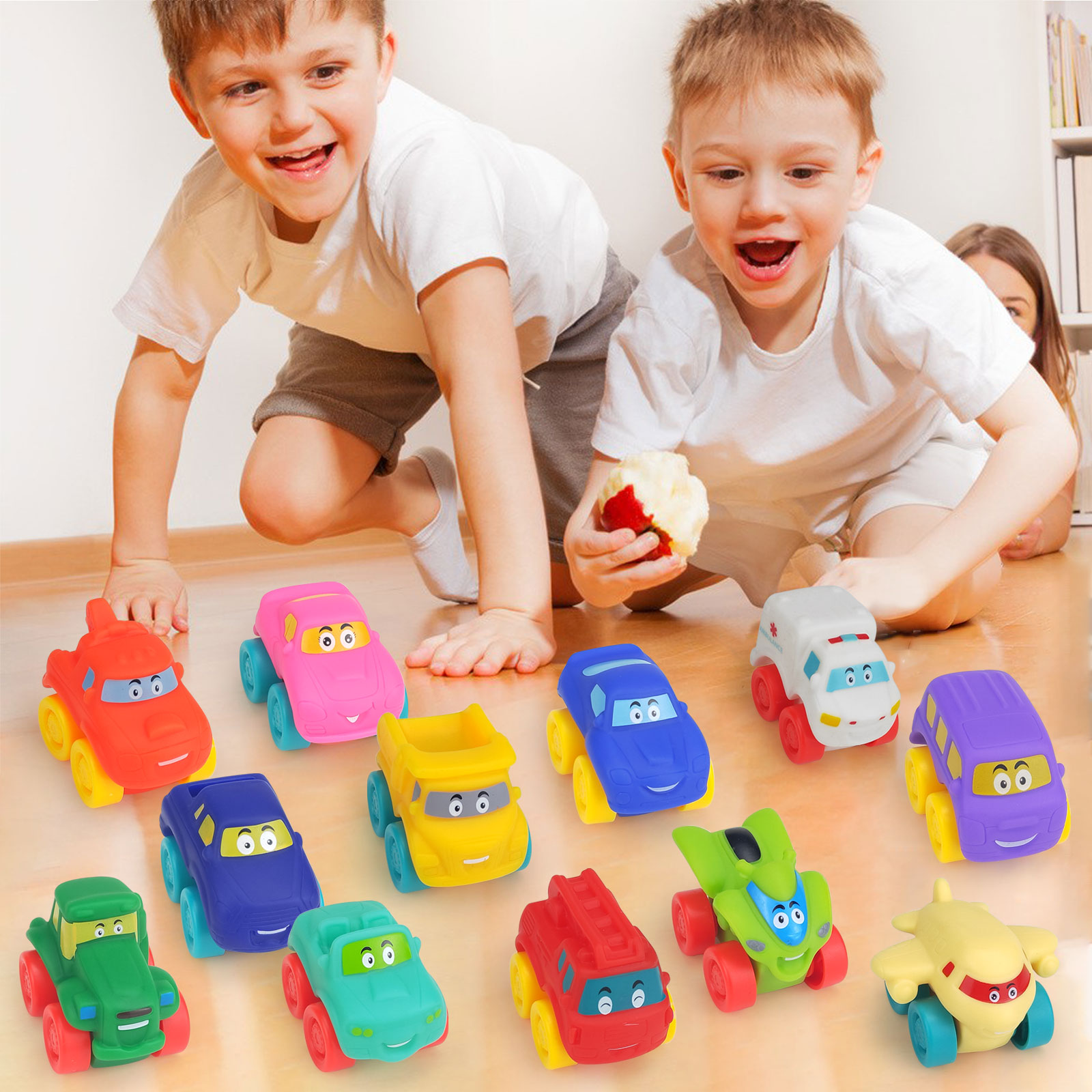 YongnKids Unisex Cartoon Car Toy Sets - Soft Rubber Vehicles for