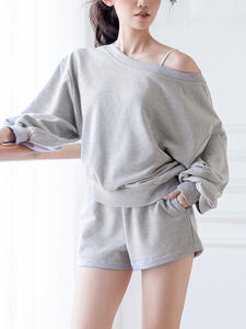 Aoyema-Conjunto de Sudadera y Pantalones Cortos para <span class=keywords><strong>Mujer</strong></span>, Ropa Personalizada de Manga Larga con Hombros Caídos, Gran Tamaño, 2 Piezas - Product Image 3