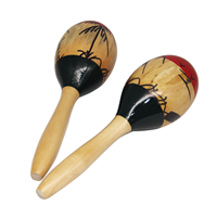 Paire de maracas en bois avec têtes rouges, motif palmier peint, poignées en bois naturel, pour la musique